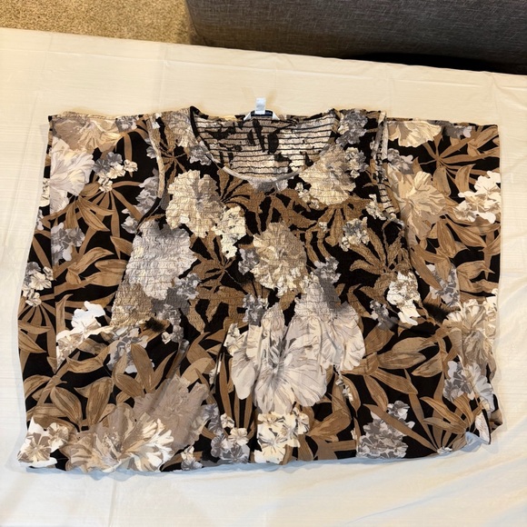 Croft & Barrow Floral Smocked Midi Dress Brown Neutral Boho XL - Picture 4 of 5